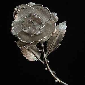 Monet vintage rose brooch Silver-tone 3” Mother’s Day, Birthday, Gift